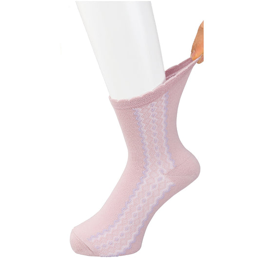 名前の書けるサイドレース柄シルク入ソックス　抗菌防臭　２２～２４ｃｍ　ピンク