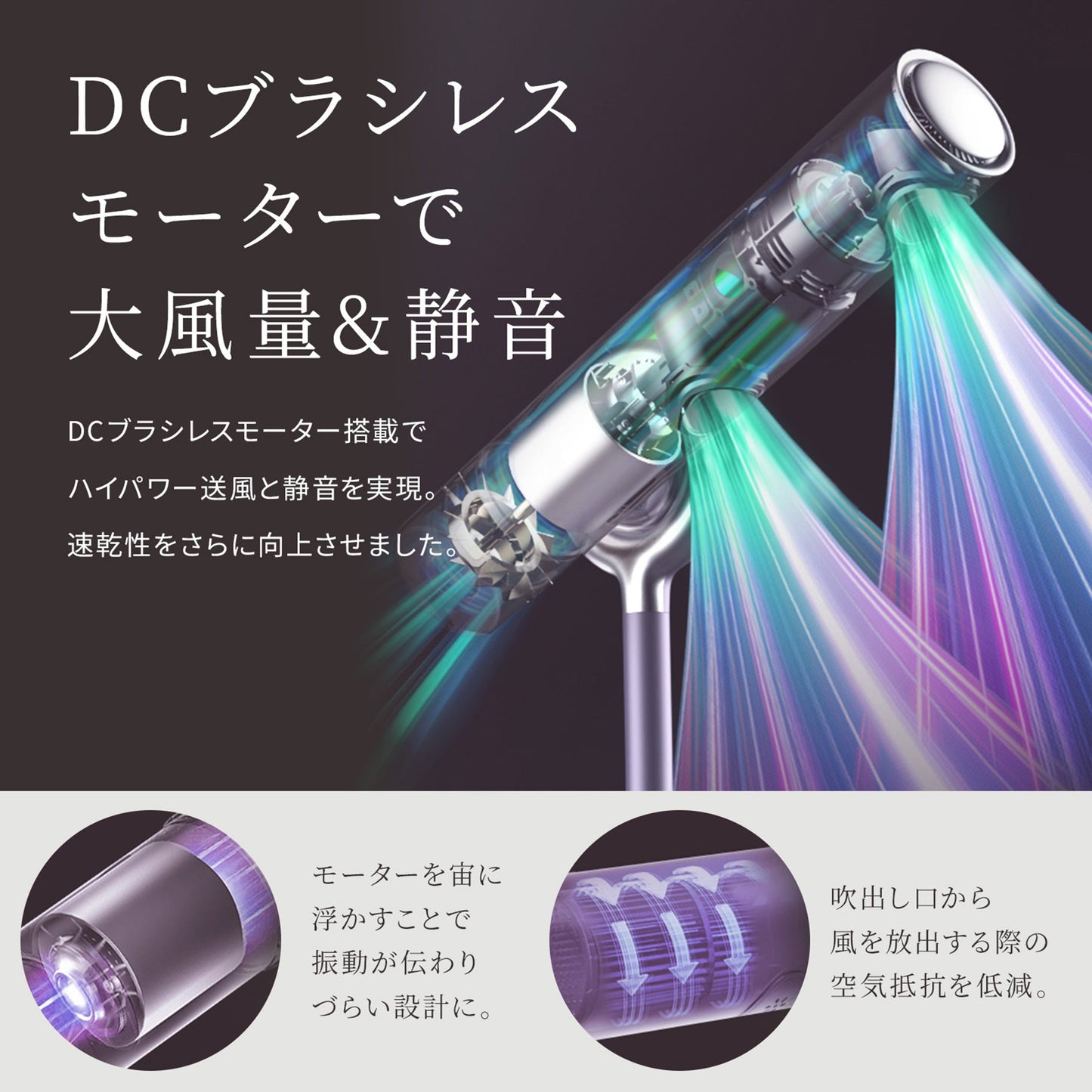 ＢＩＳＡＲＡ　ＰＲＯ　　ハンズフリードライヤー　首振り機能付き　ＤＣブラシレス　大風量　静音　速乾　ホワイト