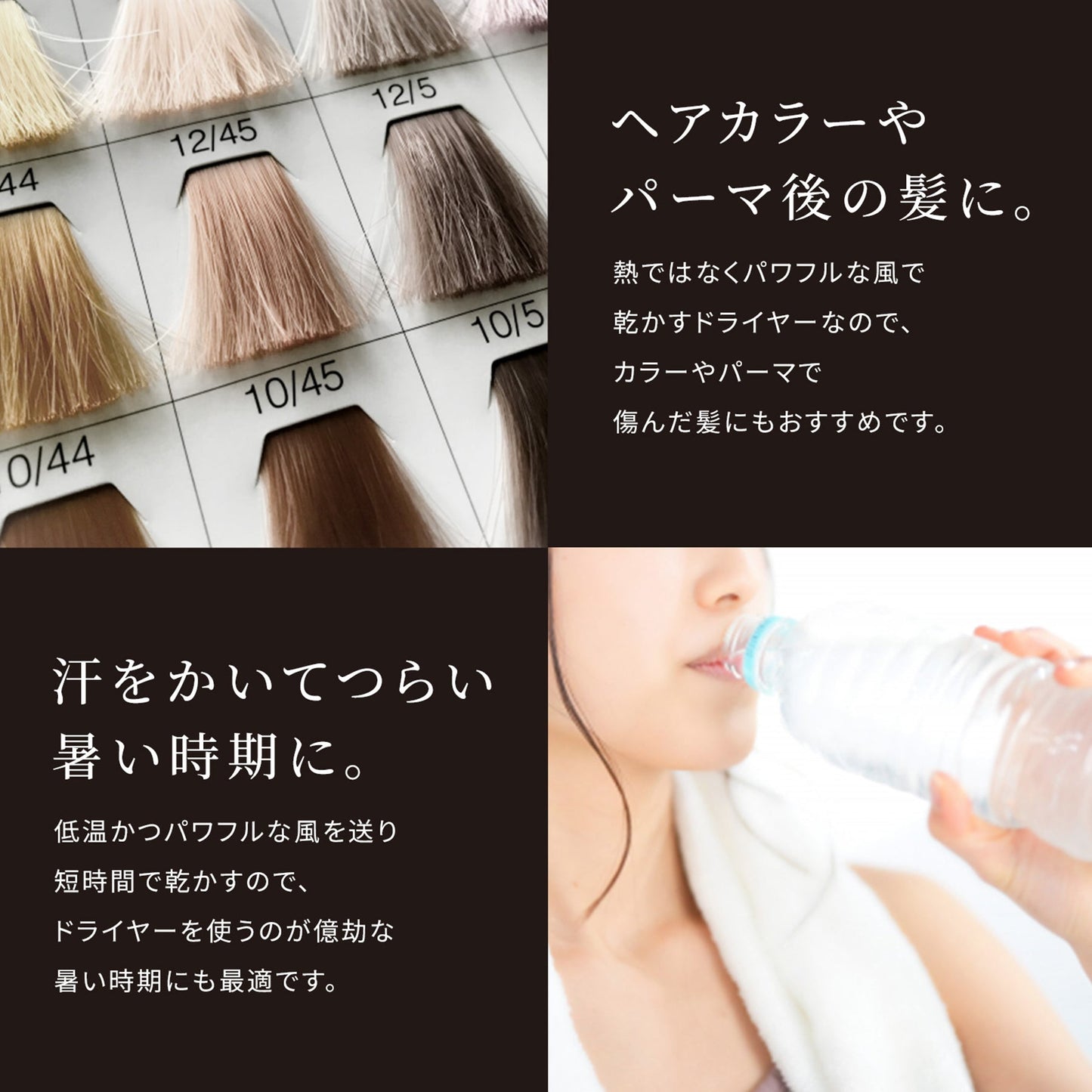 ＢＩＳＡＲＡ　スティックドライヤー　ＤＣブラシレス　水イオン　風量３段温度４段　速乾
