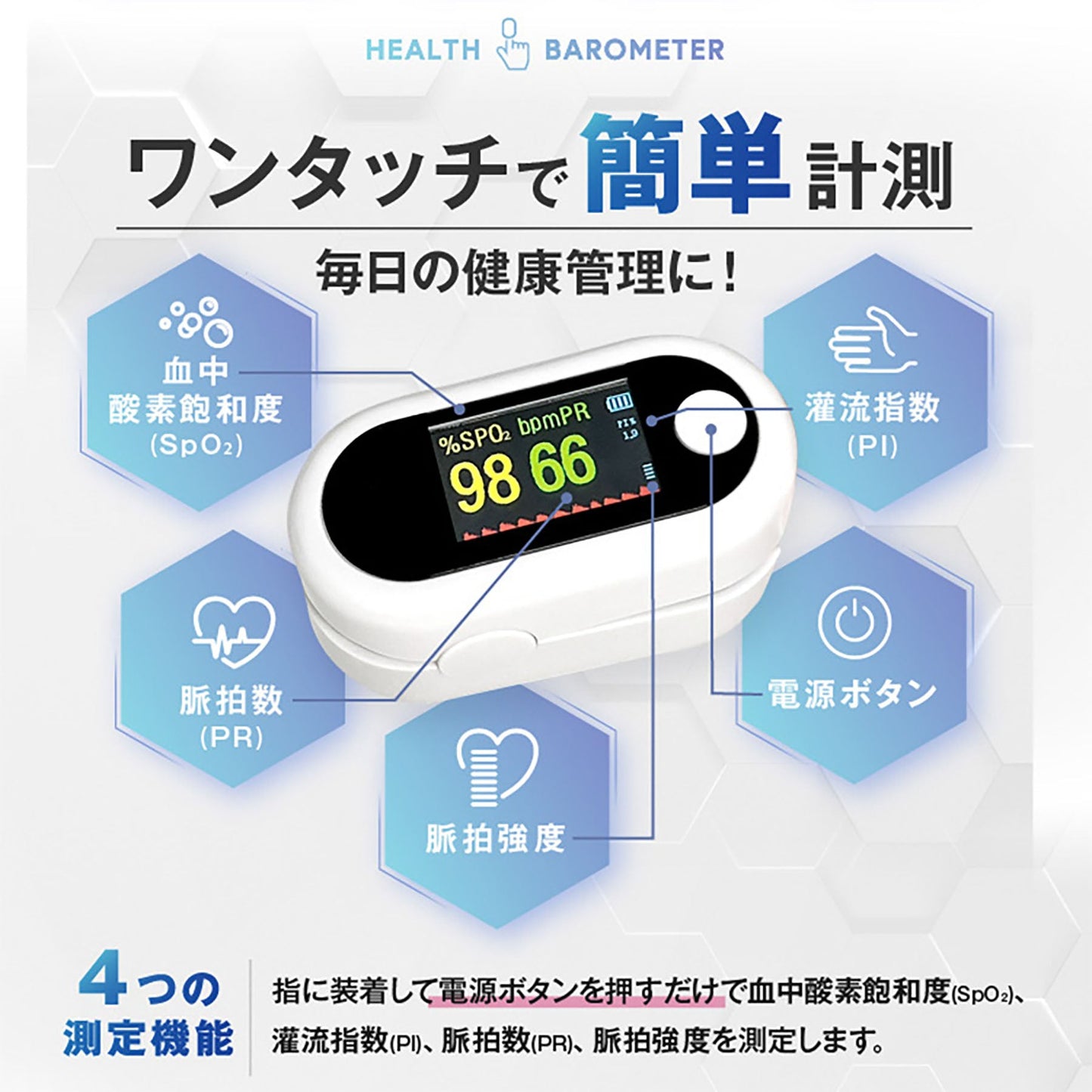 オムニ　血中酸素ウエルネス　日本製　ヘルスバロメーター　指に挟むだけ簡単測定