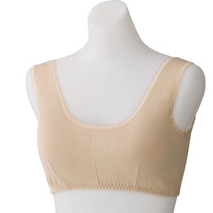 やわらかガーゼ編ソフトカップ付ブラジャー　上からかぶせる　脱着簡単　ＢＧ　Ｌ