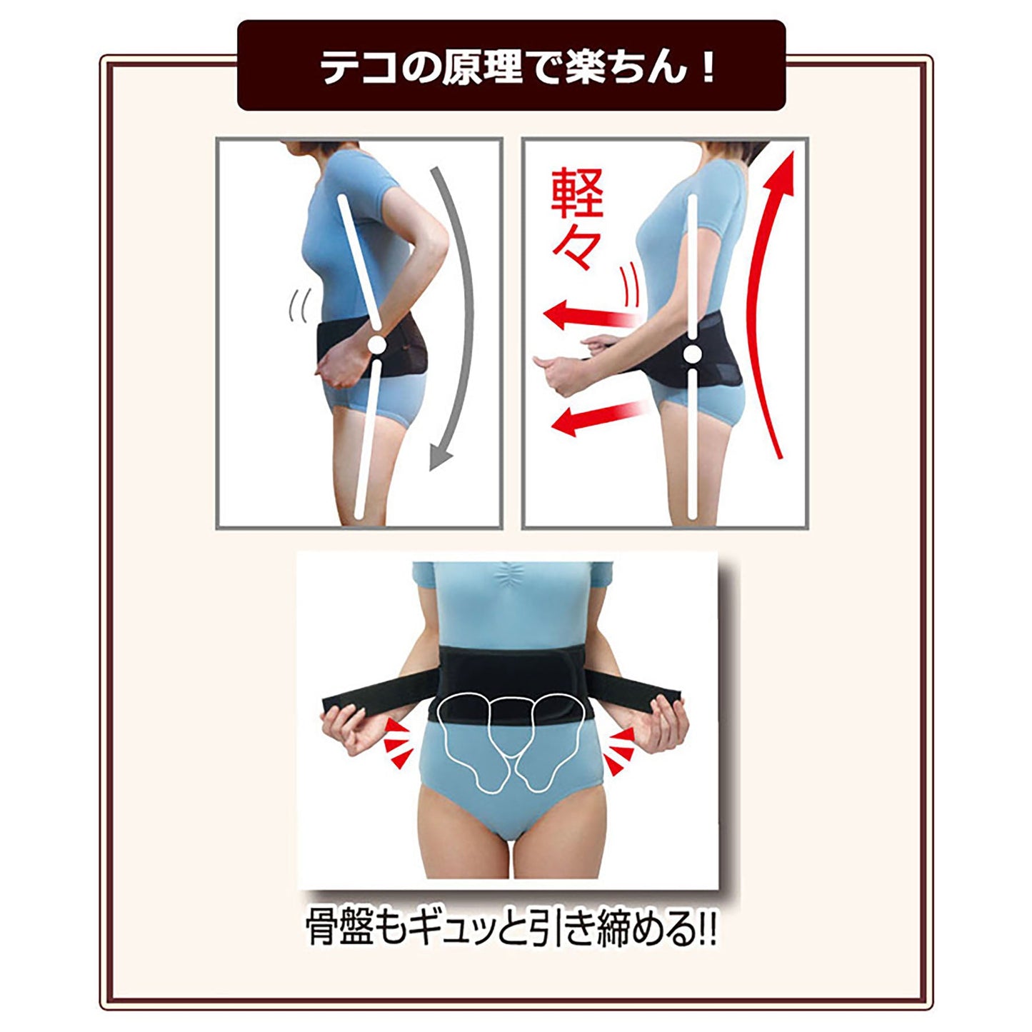 腰をグイッと滑らくパワーベルト　腰痛　背筋骨盤補正サポーター　男女兼用　Ｍ～Ｌ