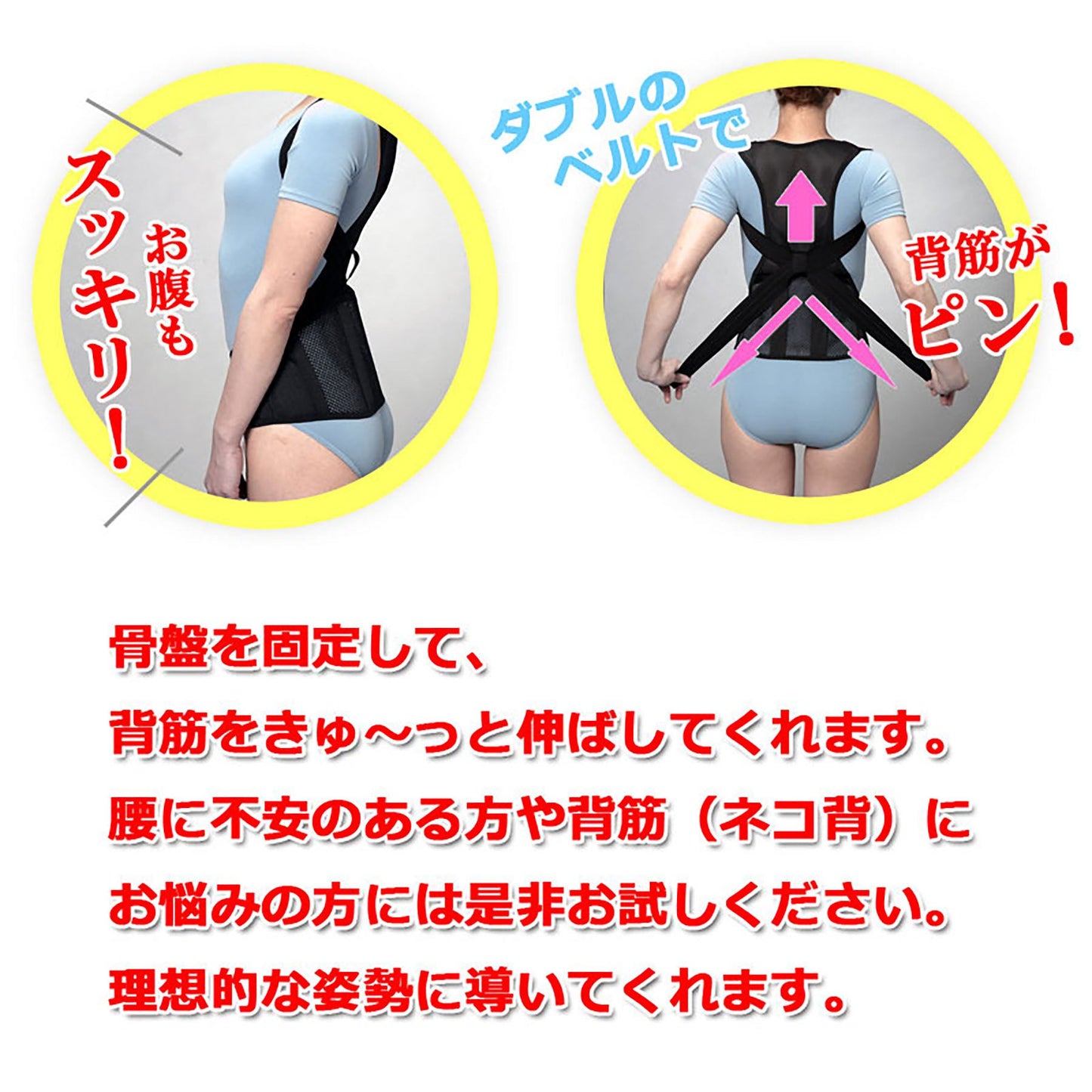 骨盤グイッと背筋Ｓラインベルト　猫背　腰痛対策　背筋骨盤補正　Ｍ～Ｌ　白