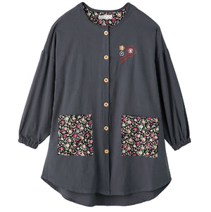 前開きスモック　汚れ防止　前開き脱ぎ着簡単　手口ゴム入り　通年　ＧＹ　２Ｌ～３Ｌ