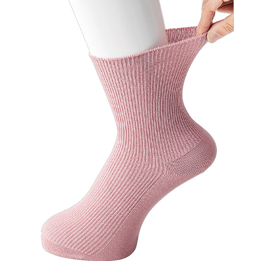 足首ゴムなしゆったりスベリ止め付ソックス　抗菌防臭加工　２２～２４ｃｍ　ピンク
