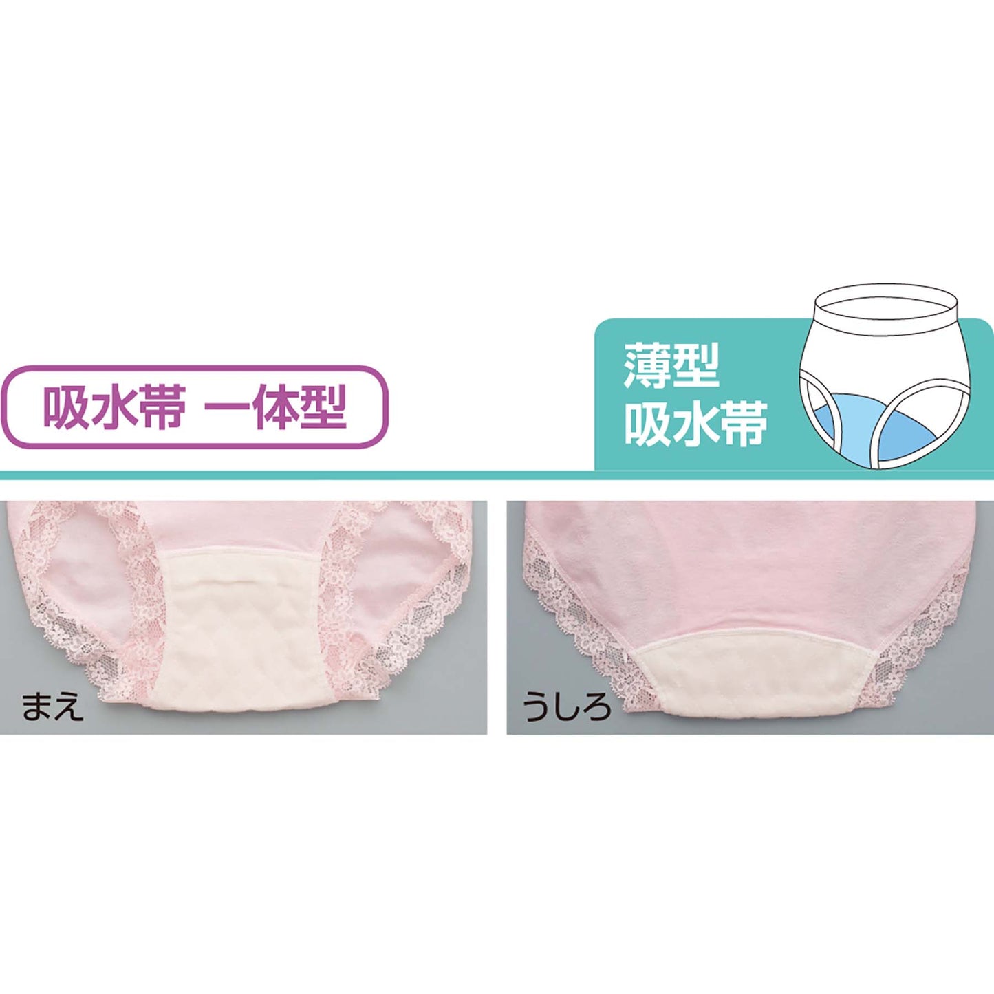 安心快適ショーツ　尿漏れ対策　抗菌防臭加工　吸水帯一体型　自立意識支援　ＰＨ　２Ｌ