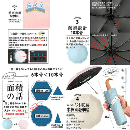 晴雨兼用折りたたみ日傘　軽量　完全遮光　１００％ＵＶカット　杢ミスト／ホワイト