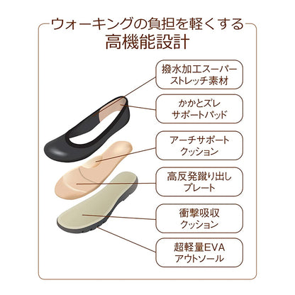 ラックラック　撥水ストレッチバイカラーパンプス　超軽量　丸洗いＯＫ　ブラック　２４．５ｃｍ