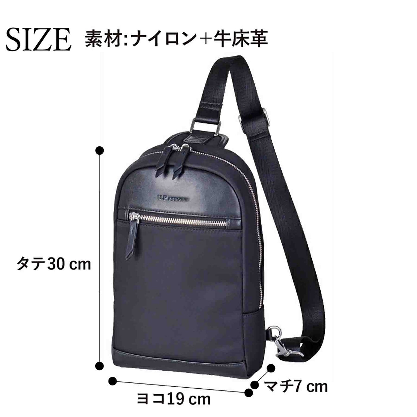 Ｕ．Ｐ　ｒｅｎｏｍａ　革×ナイロン　ボディバッグ　２０１１４　ブラック