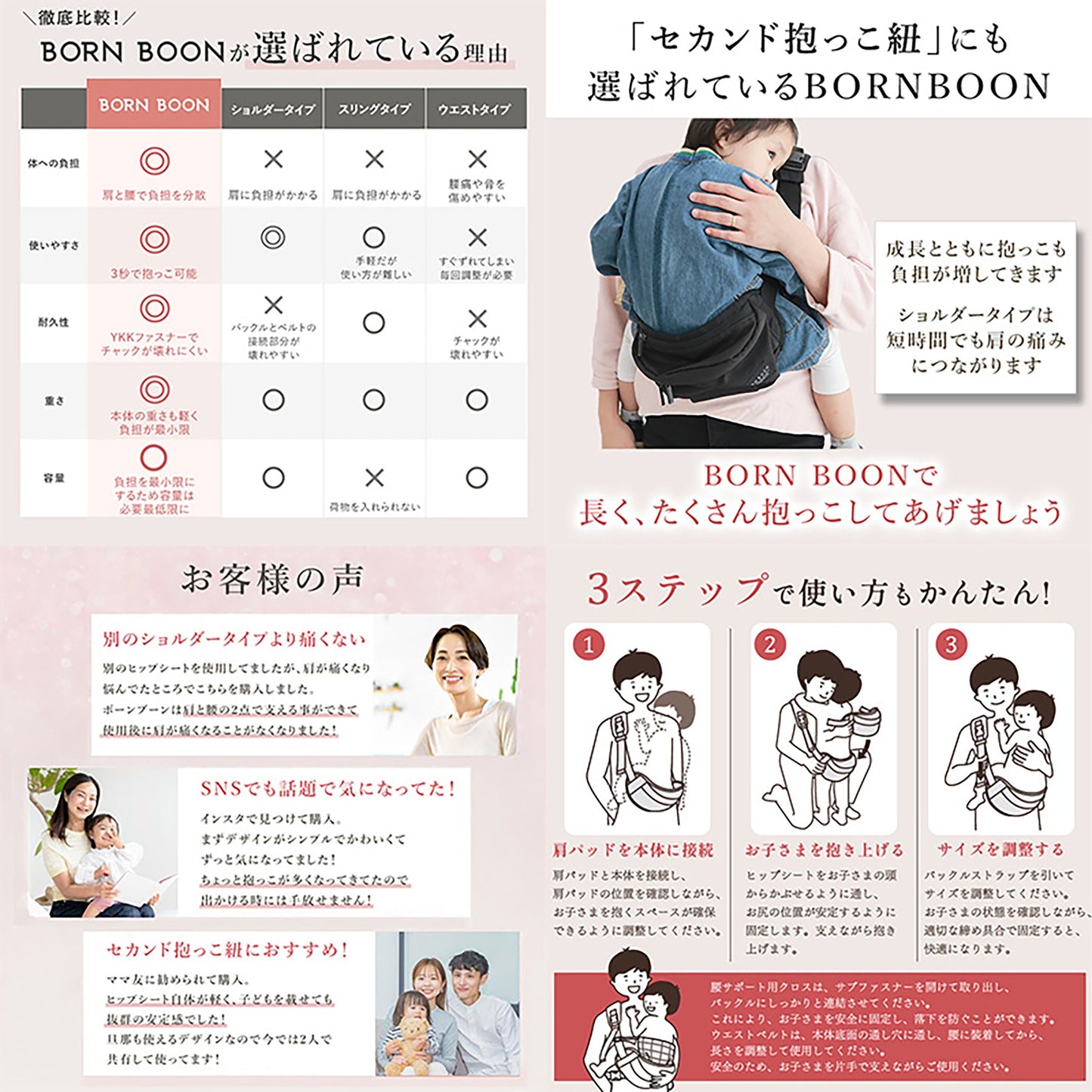 ＢＯＲＮ　ＢＯＯＮ　ボーンブーン　ヒップシート　ショルダーバック　２ｗａｙ　抱っこ紐　ブラック/グレー