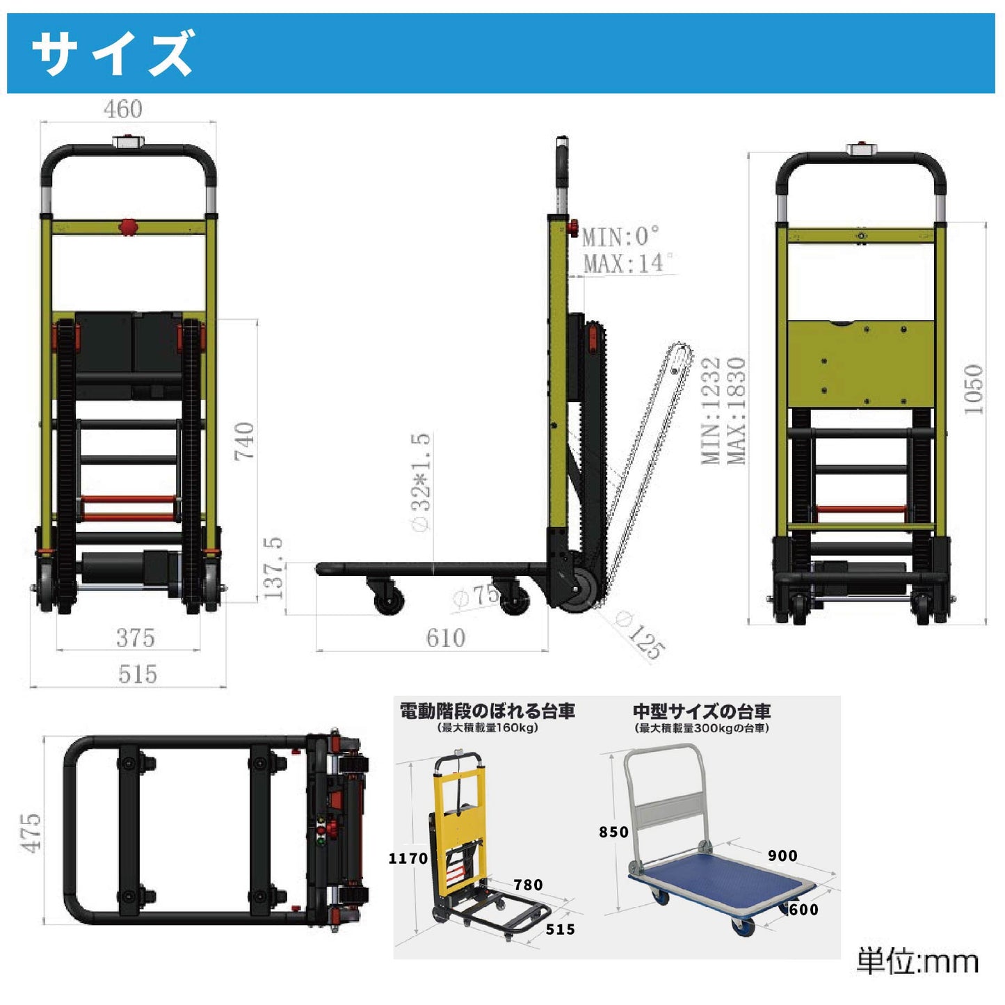 電動階段のぼれる台車