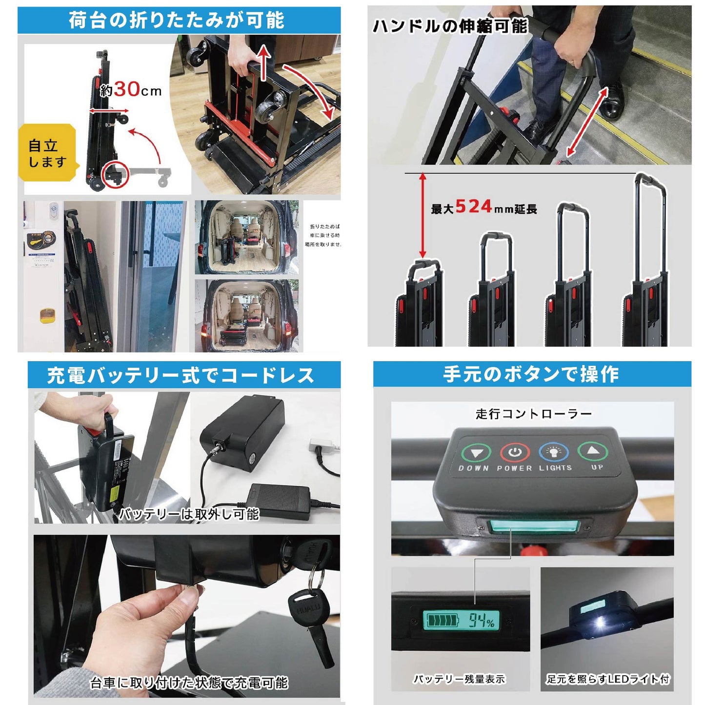 折り畳み電動階段のぼれる台車