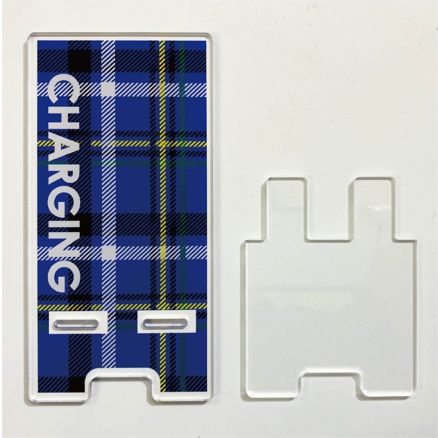 スマホスタンドアクリル　青チェック　ＳＳＡＣ－８