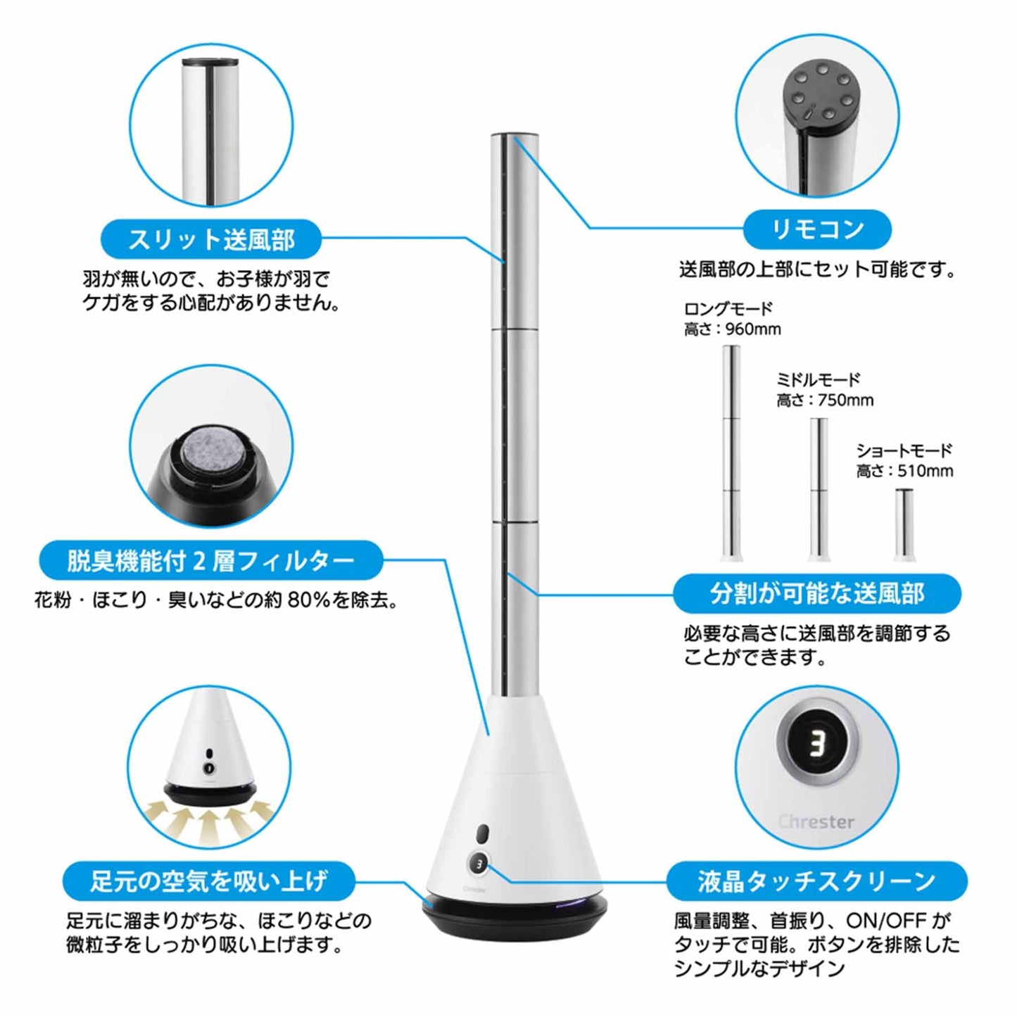 空気清浄・脱臭機能付マルチエアースリムサーキュレーター　黒