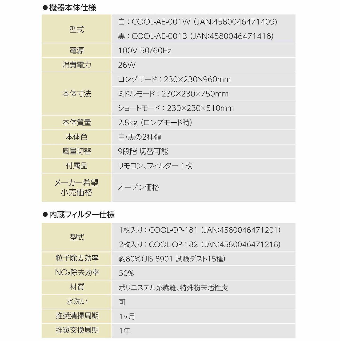 空気清浄・脱臭機能付マルチエアースリムサーキュレーター　黒