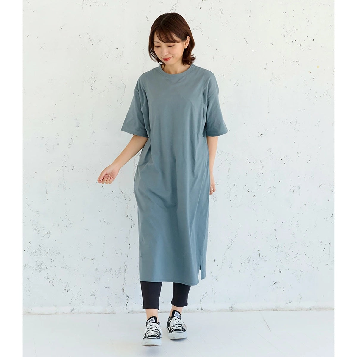シンプルワンピース　ブルーグレー
