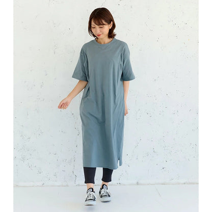 シンプルワンピース　ブルーグレー