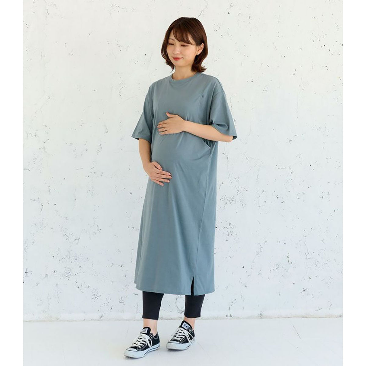 シンプルワンピース　ブルーグレー