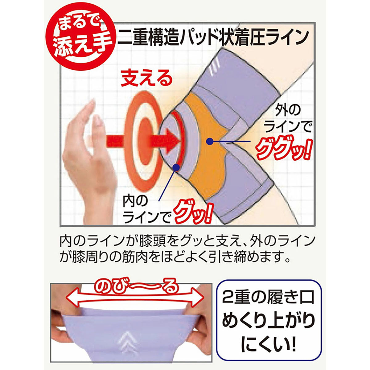 ひざの歩きともだちサポーター 歩行サポート 着圧 薄手 左右兼用 ラベンダーML