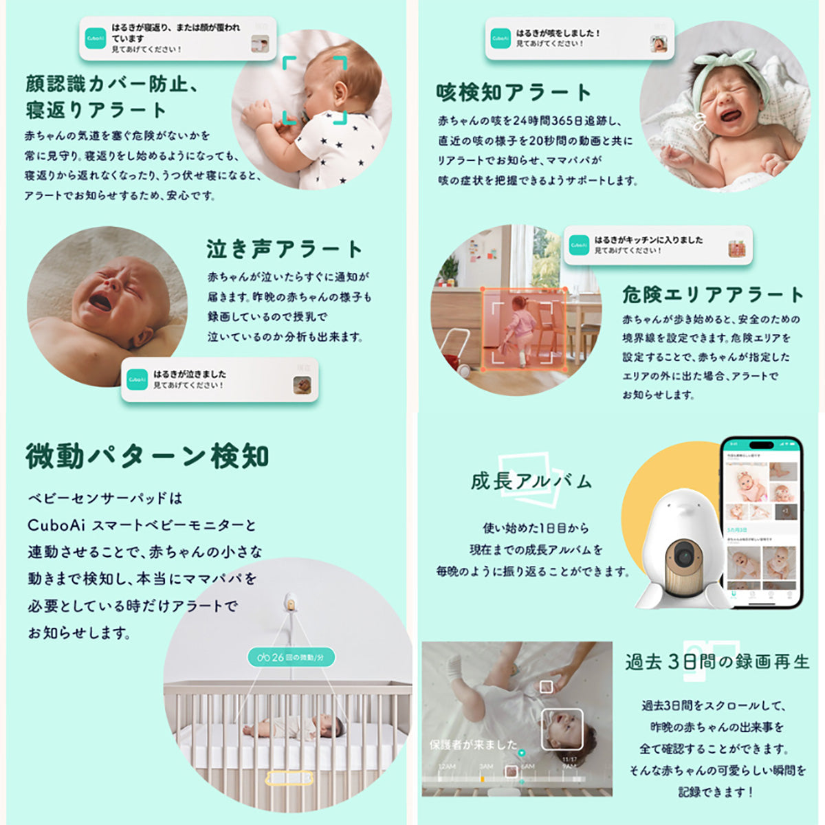 Cuboai 第3世代 ベビーモニター 見守りカメラ