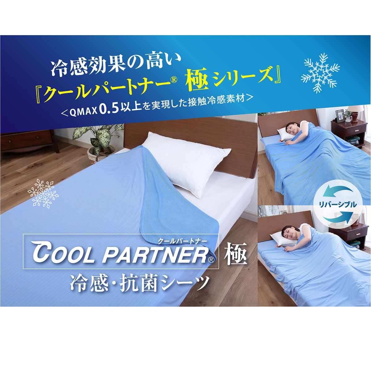クールパートナーR極　冷感・抗菌リバーシブルケット　ブルー