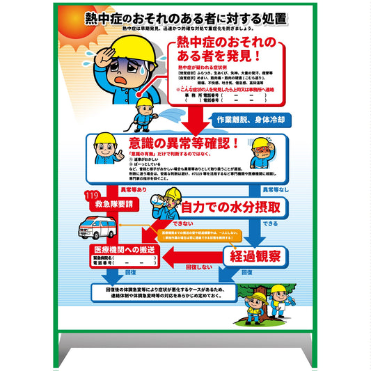 熱中症注意看板【大】熱中症のおそれのある者に対する処置　1000×1400
