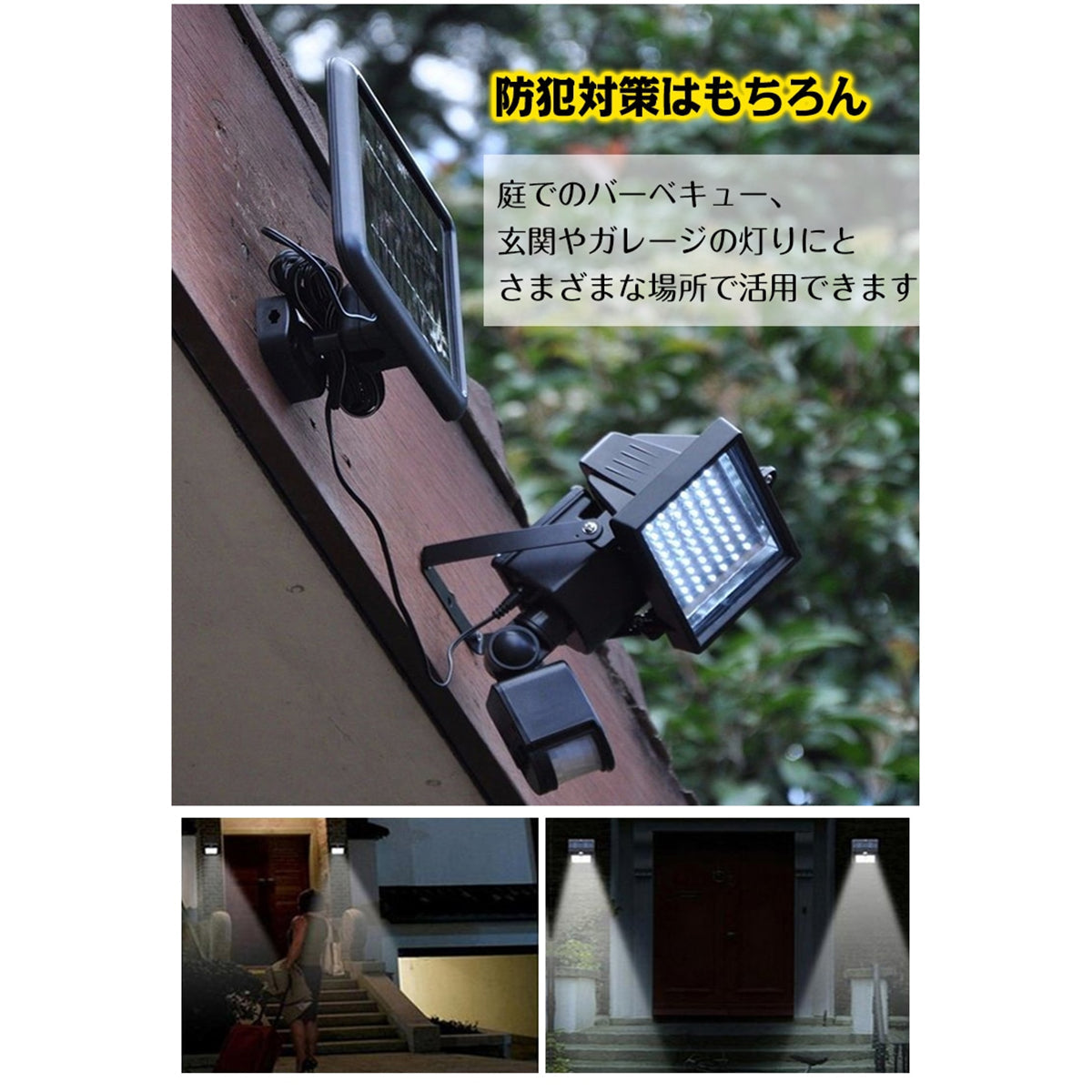 ソーラーセンサー　LED投光器　防犯対策
