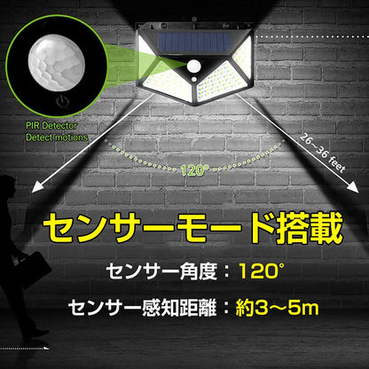 ソーラーセンサーライト　防犯対策　4面発光　2個入り