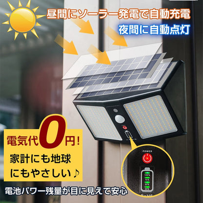 ソーラーセンサーライト　防犯対策　リモコン付き