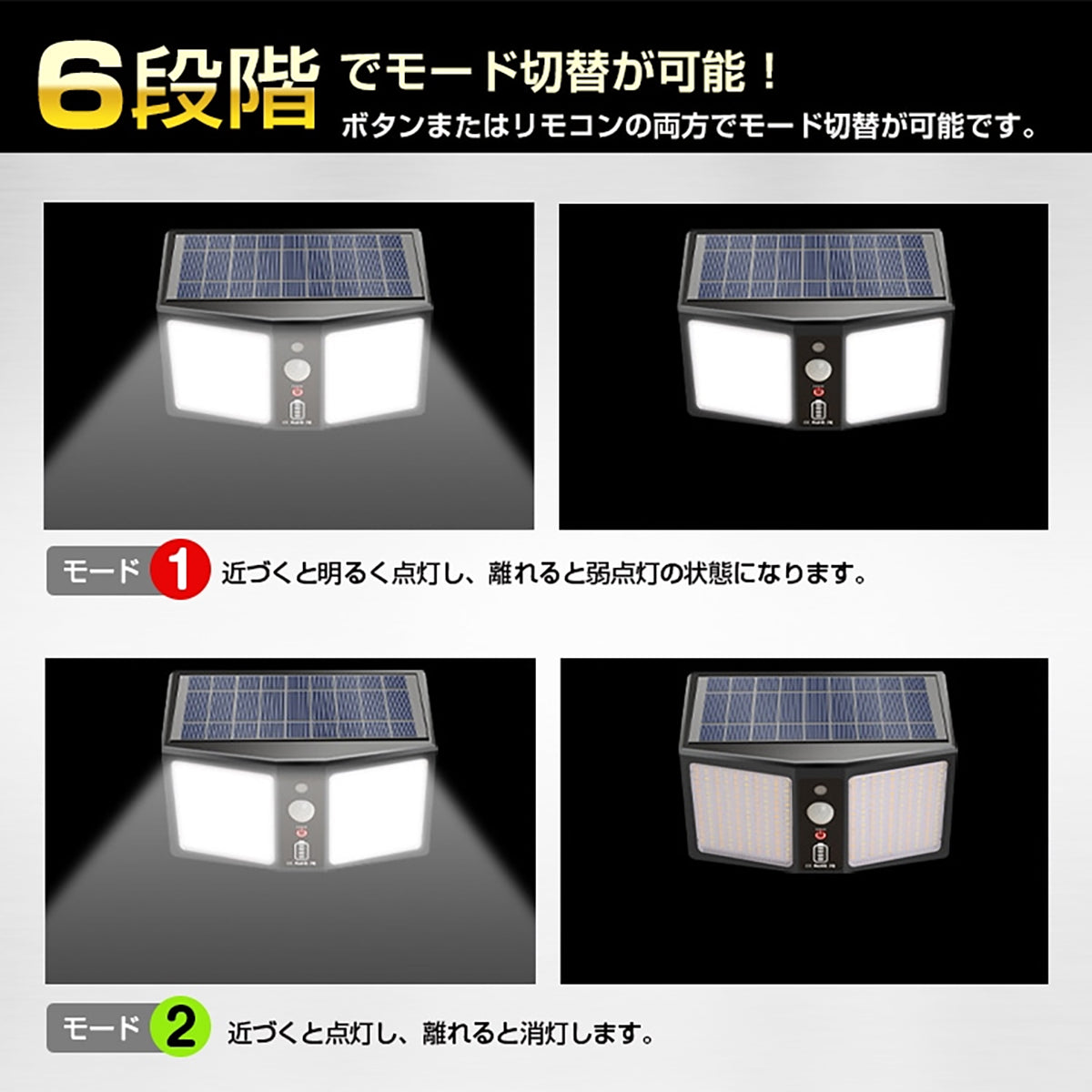 ソーラーセンサーライト　防犯対策　リモコン付き