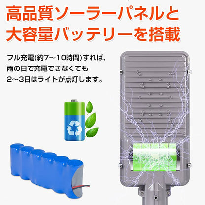 LEDソーラー街灯　ソーラー充電　リモコン付き　夜間自働点灯　300W