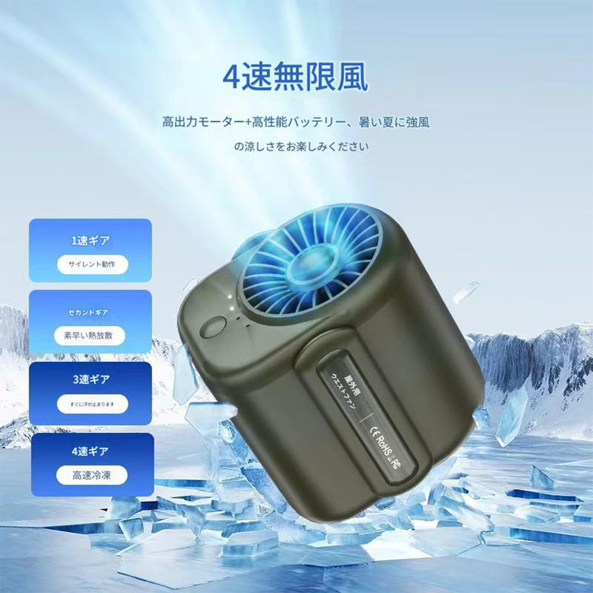 ベルトファン（１００００ｍＡｈ）ブラック　ＡＪ６０３４　幅８５×奥行７５×高さ８５