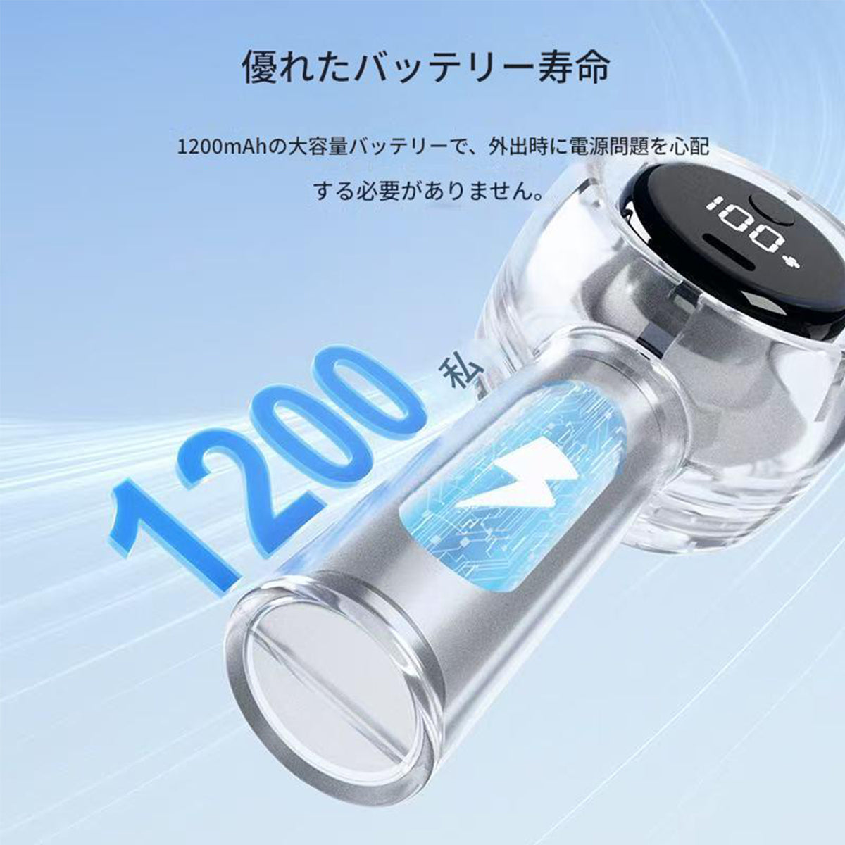 ミニクリアハンディファン　１２００ｍＡｈ　パープル　Ｆ２６　幅５８×奥行４８×高さ１２７