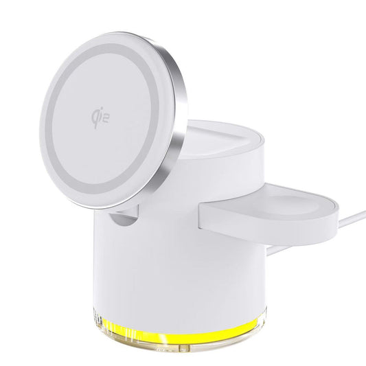４ｉｎ１丸形ワイヤレス充電器ｑｉ２　ホワイト　Ｃ１６　幅５５×奥行５５×高さ８０