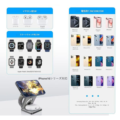 ３ｉｎ１角形ワイヤレス充電器ｑｉ２　ホワイト　ＩＷ３０　幅６８×奥行２４×高さ６８