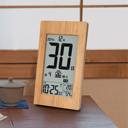 竹の日めくり電波時計　置き・掛け時計　高さ237×幅137×奥行32mm