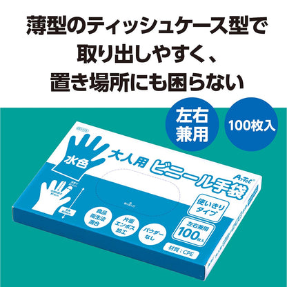 大人用ビニール手袋　水色　１００枚入