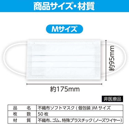 不織布ソフトマスク（個包装）Ｍサイズ　５０枚入