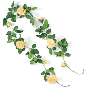 フェイクグリーン　ガーランド　バラ　オレンジ