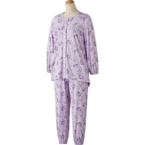 大きめボタンのびのびストレッチパジャマ パープル S/M/L/LL/3L/4L