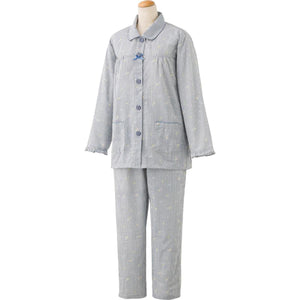 大きめボタンリップルパジャマ ブルー M/L/LL