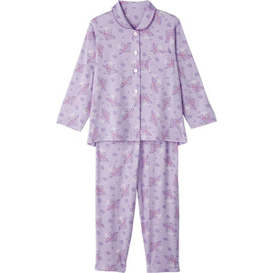 大きめボタンプチサイズのびのびストレッチパジャマ パープル S/M/L/LL