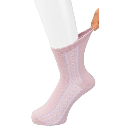名前の書けるサイドレース柄シルク入ソックス ピンク 22～24cm