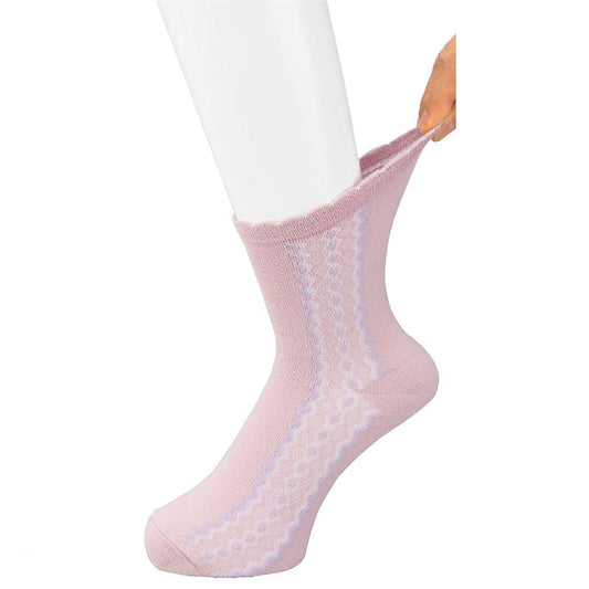名前の書けるサイドレース柄シルク入ソックス ピンク 22～24cm