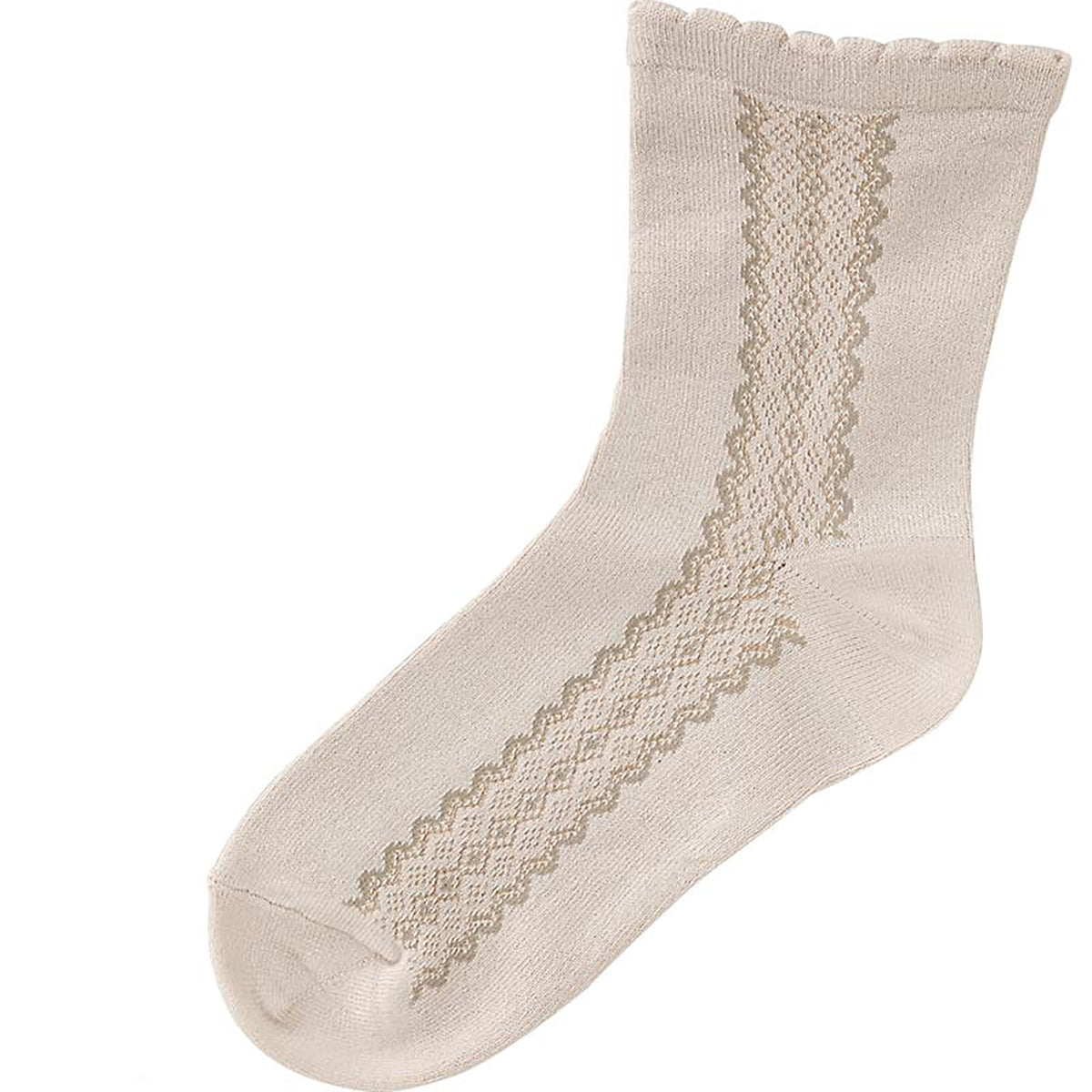 名前の書けるサイドレース柄シルク入ソックス ベージュ 22～24cm