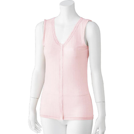 シルク混前開きノースリーブホックインナー ピンク Ｍ/L/LL