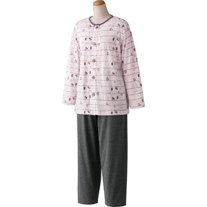 天竺ねこボーダー大きめボタンパジャマ ピンク M/L/LL