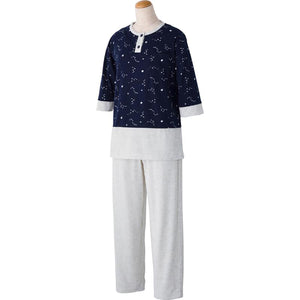 針抜き天竺ねこ星座7分袖パジャマ ネイビー M/L