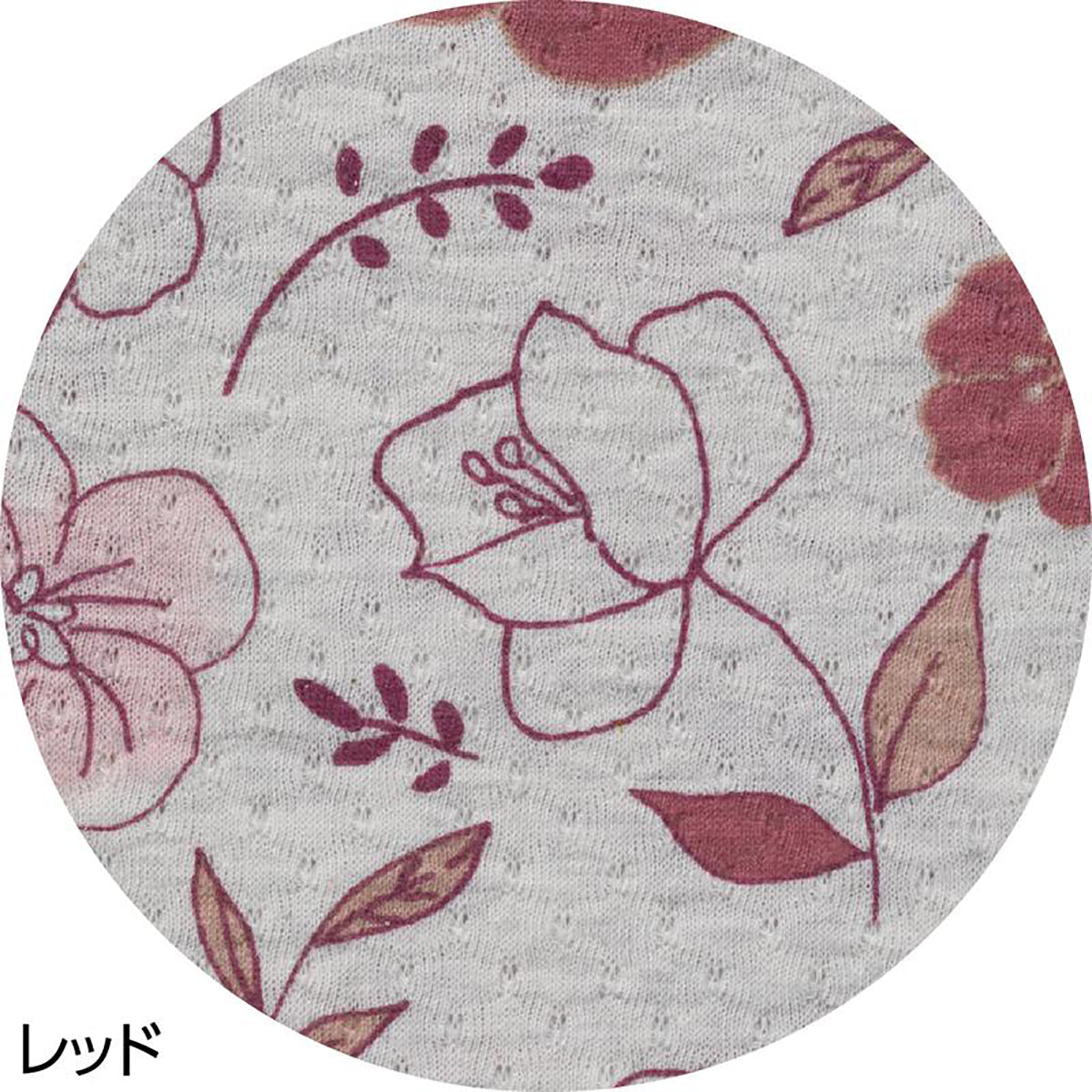 針抜き天竺線花7分袖パジャマ レッド M/L
