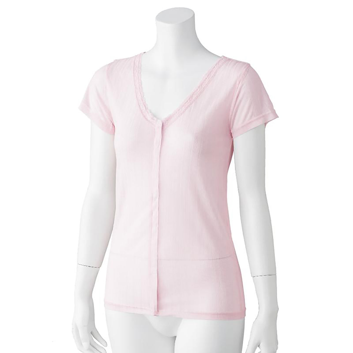 シルク混前開き3分袖ホックインナー ピンク Ｍ/L/LL